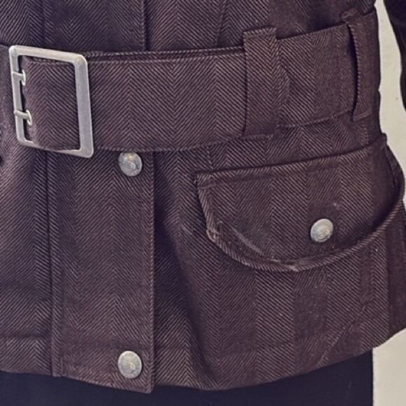 The North Face Primaloft Tweed Herringbone Brown Belted Coat w Zip Off Hood - Picture 3 of 14